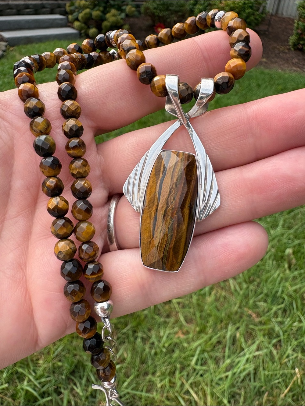Jay King Faceted Tigers Eye Bead Necklace with Sterling Silver Pendant - Picture 10 of 13